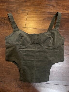 Women’s Pretty Garbage Olive Green Structured Corduroy Bustier Crop Top